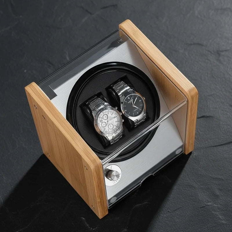Remontoir montre automatique moderne 2 Slots vue plongeante - rangement montres | Boites Lefiguet