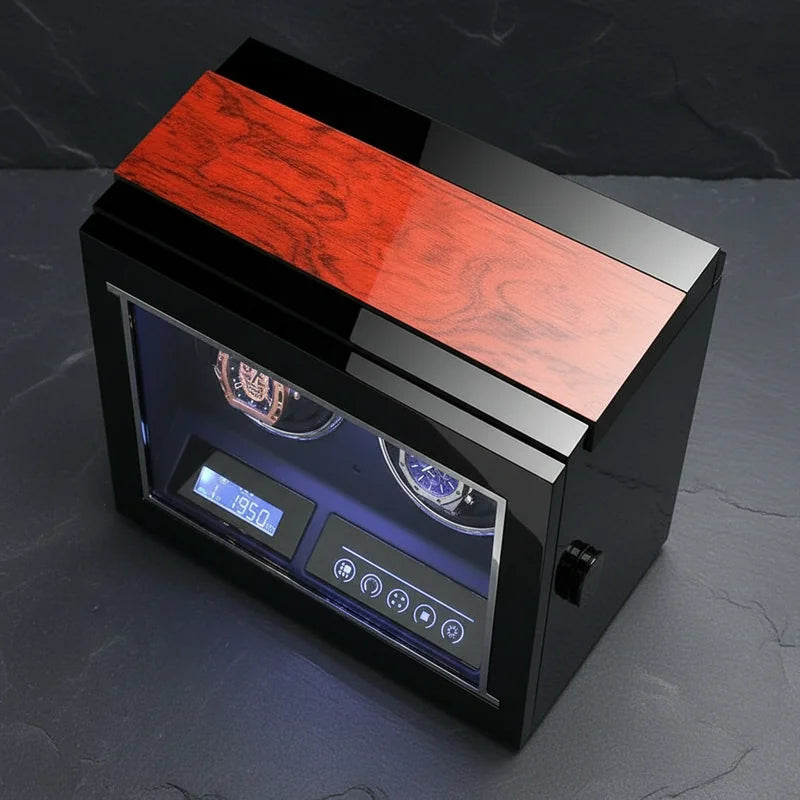 Remontoir montre automatique Bois Laqué 2 Slots vue plongeante - rangement montres | Boites Lefiguet