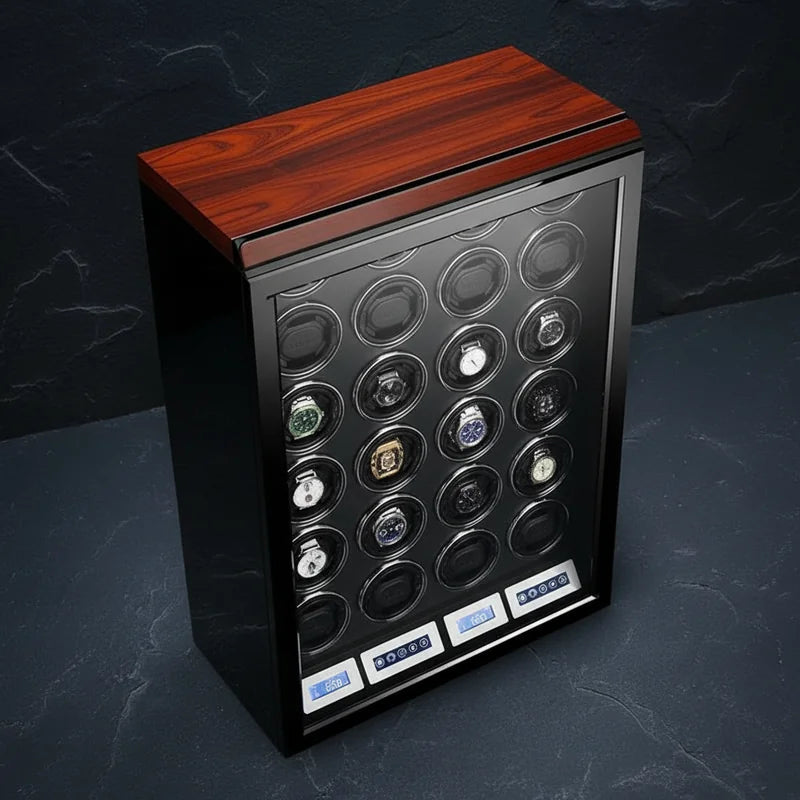 Remontoir montre automatique Bois Laqué 24 Slots vue plongeante - rangement montres | Boites Lefiguet