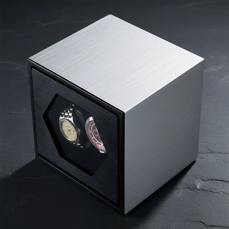 Remontoir montre automatique Cube Aluminium 2 Slots vue plongeante - rangement montres | Boites Lefiguet