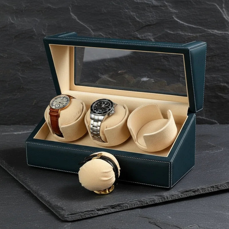 Remontoir Montre Cuir Noir 3 Slots - rangement montres, en cuir | Boites Lefiguet