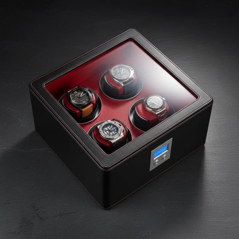 Remontoir Montre de Luxe Digital en Cuir 4 slots vue plongeante - rangement montres | Boites Lefiguet