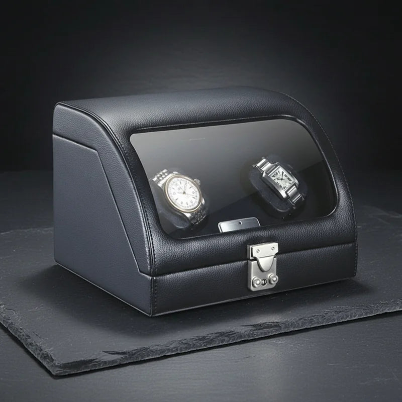 Remontoir montre en cuir horizontal 2 slots - rangement montres, en cuir | Boites Lefiguet