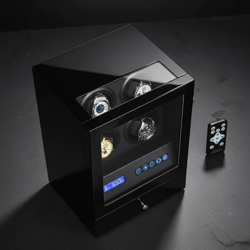 Remontoir montres automatiques Bois noir 4 Slots vue plongeante - rangement montres | Boites Lefiguet