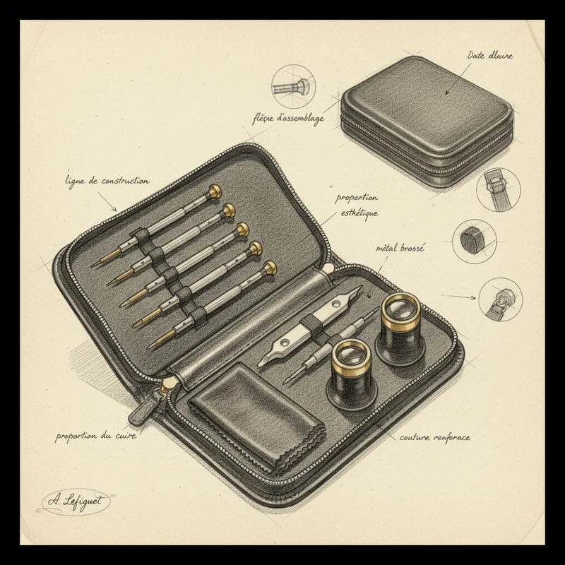 Kit Conciergerie Horlogere Lefiguet - croquis technique artisan | Boites Lefiguet