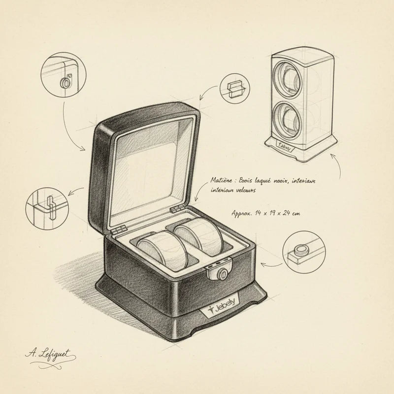 Remontoir montre boitier double 2 slots - croquis technique artisan | Boites Lefiguet