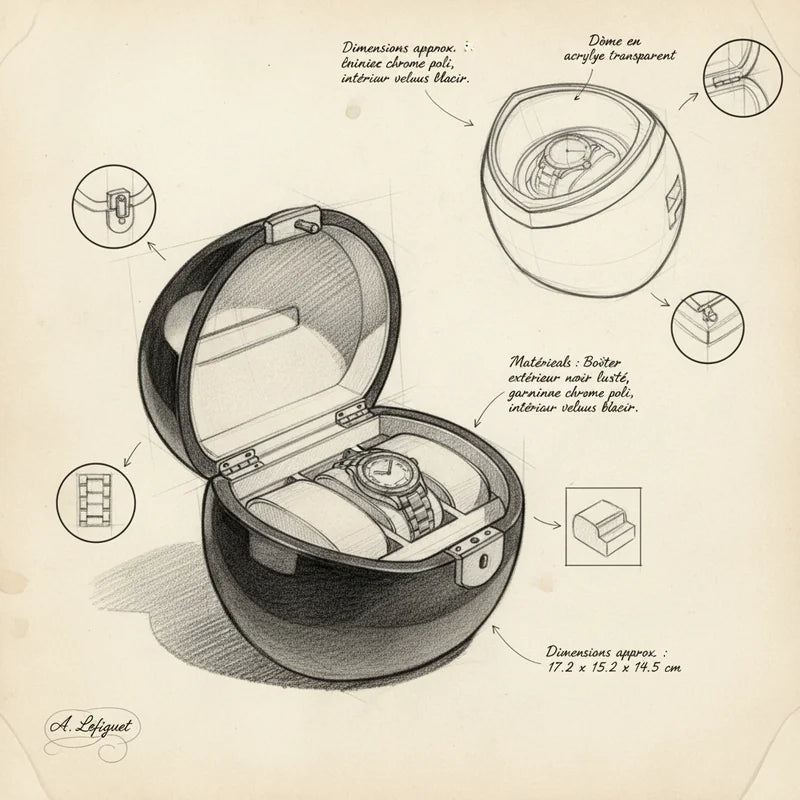Remontoir montre automatique 1 Slots - croquis technique artisan | Boites Lefiguet