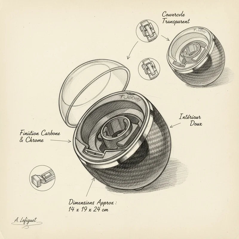 Remontoir montre boitier simple 1 Slots - croquis technique artisan | Boites Lefiguet