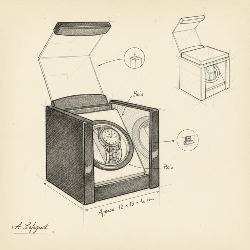 Remontoir montre auto en Bois 1 Slots - croquis technique artisan | Boites Lefiguet