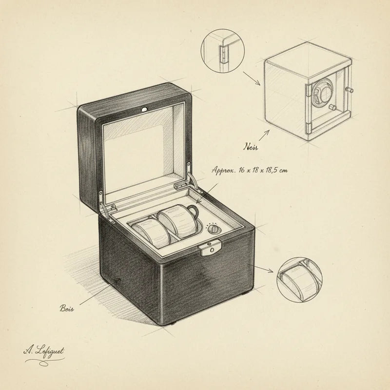Remontoir pour montres automatique Bois 1 Slots - croquis technique artisan | Boites Lefiguet