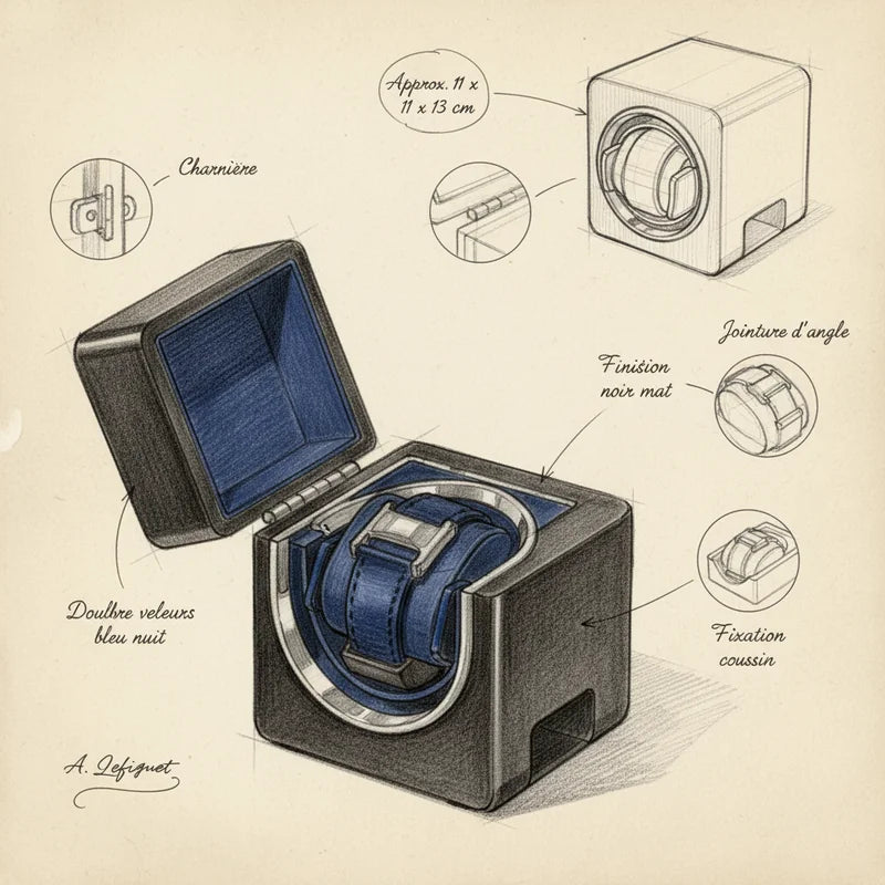 Remontoir montre auto Coloré 1 Slots - croquis technique artisan | Boites Lefiguet