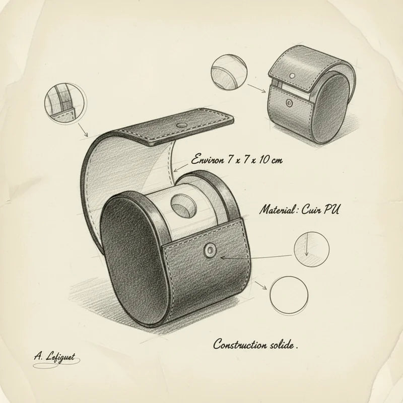 Etui de voyage pour montre noir 1 Slot - croquis technique artisan | Boites Lefiguet