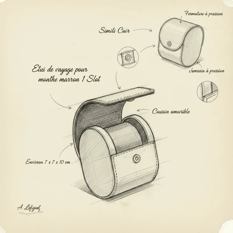 Etui de voyage pour montre marron 1 Slot - croquis technique artisan | Boites Lefiguet