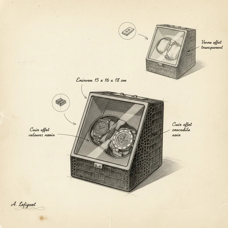 Remontoir à montres automatiques croco 2 Slots - croquis technique artisan | Boites Lefiguet