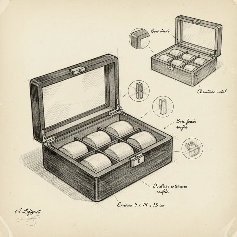 Boîte montre Seiko - croquis technique artisan | Boites Lefiguet