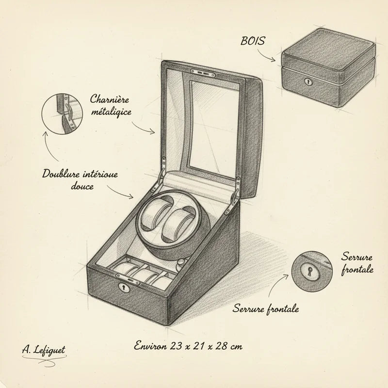 Remontoir pour montres automatiques design 2 Slots - croquis technique artisan | Boites Lefiguet