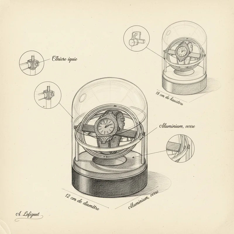 Remontoir gyroscopique - croquis technique artisan | Boites Lefiguet