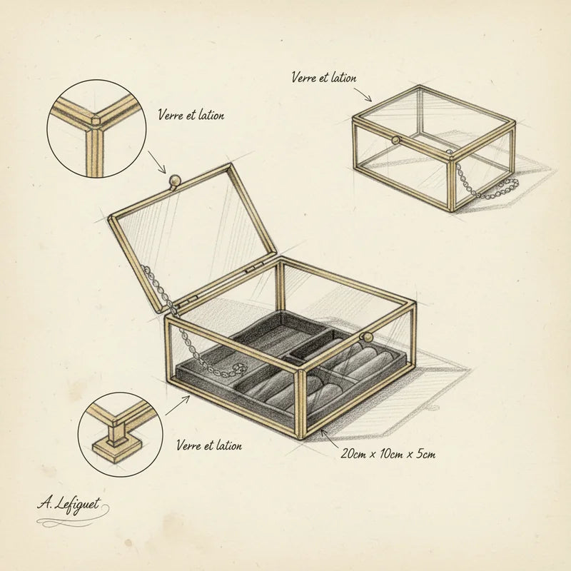 Boite à Bijoux en Verre - croquis technique artisan | Boites Lefiguet