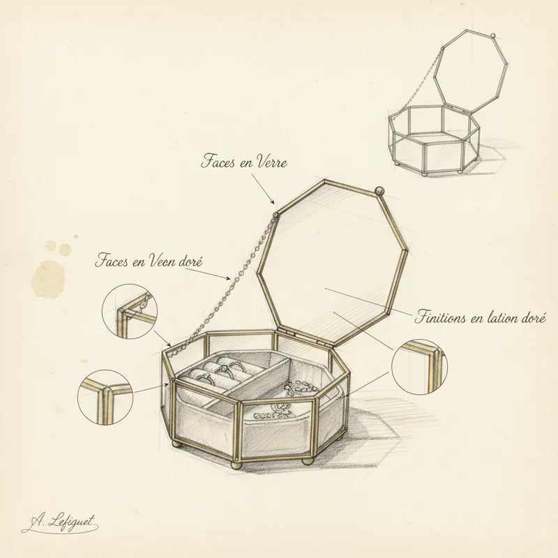 Petite Boite Bijoux Verre - croquis technique artisan | Boites Lefiguet
