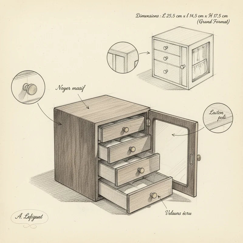 Boite à Bijoux Luxe - croquis technique artisan | Boites Lefiguet