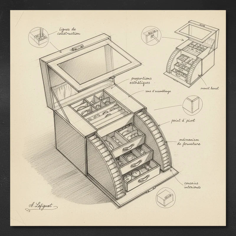 Boite à Bijoux Originale - croquis technique artisan | Boites Lefiguet