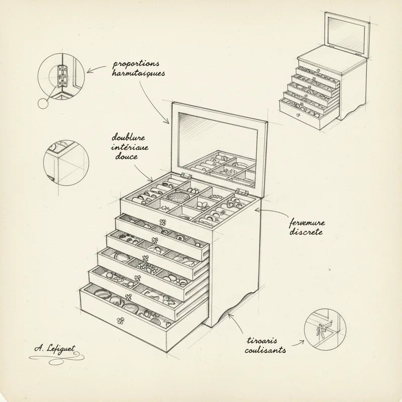 Boite à Bijoux Design Blanche - croquis technique artisan | Boites Lefiguet