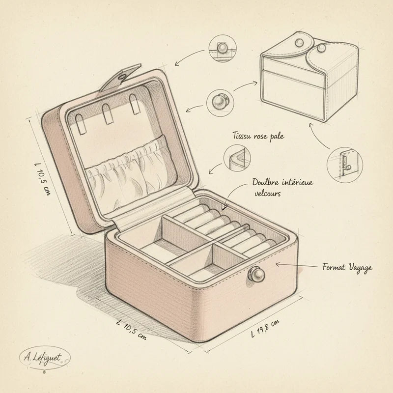 boite a bijoux voyage - croquis technique artisan | Boites Lefiguet