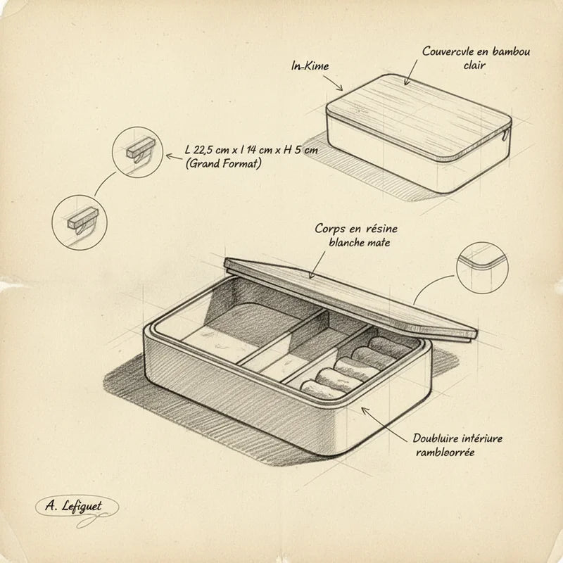 Boite à Bijoux Design Scandinave - croquis technique artisan | Boites Lefiguet