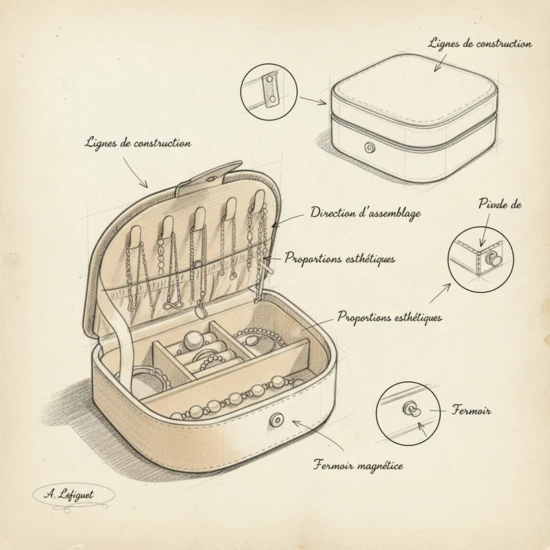 Boite a Bijoux Chic - croquis technique artisan | Boites Lefiguet