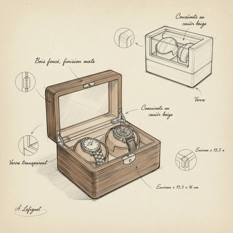 Remontoir Montre Bois - croquis technique artisan | Boites Lefiguet