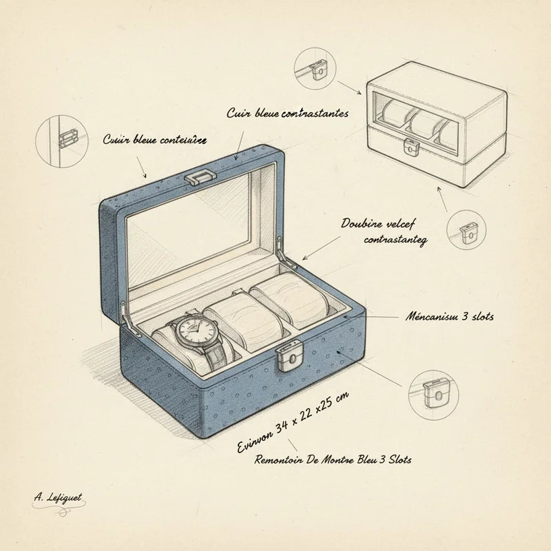 Remontoir De Montre Bleu 3 Slots - croquis technique artisan | Boites Lefiguet