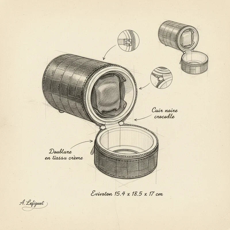 Remontoir Automatique Montre Voyage - croquis technique artisan | Boites Lefiguet