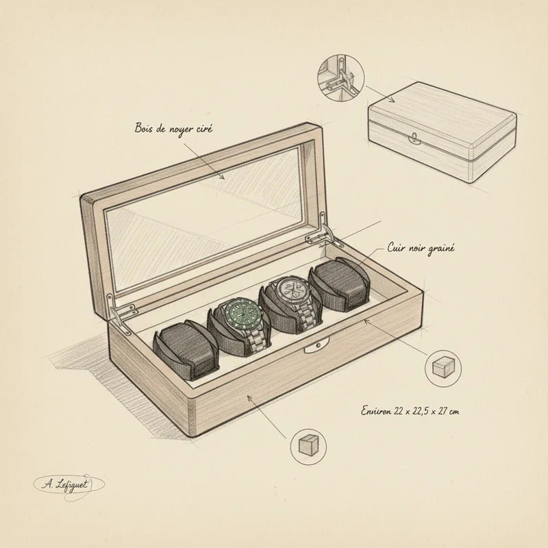 Remontoir Montre Électrique 4 slots - croquis technique artisan | Boites Lefiguet