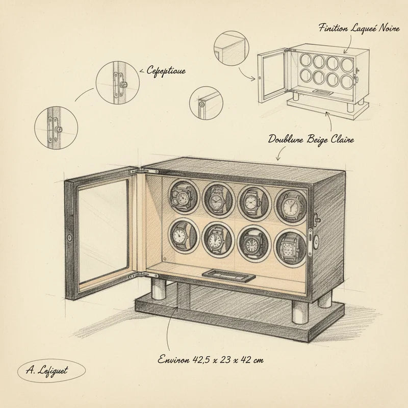 Remontoir Montre Mécanique 8 slots - croquis technique artisan | Boites Lefiguet