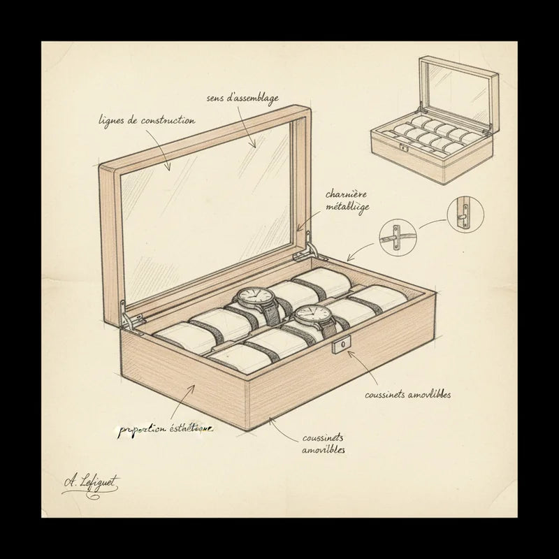 Coffret 10 Montres - croquis technique artisan | Boites Lefiguet