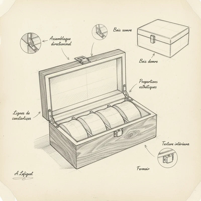 Boite Stockage Montre Bois 4 Montres - croquis technique artisan | Boites Lefiguet