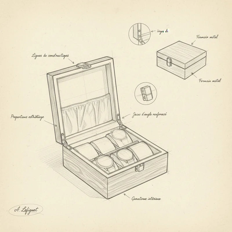 Boite Pour 6 montres - croquis technique artisan | Boites Lefiguet
