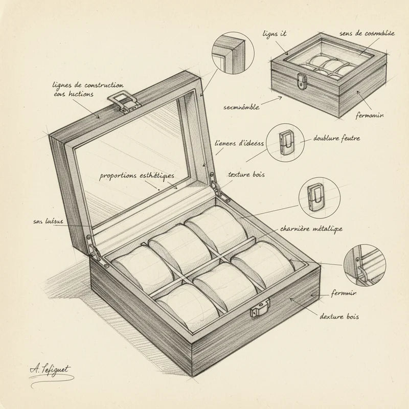 Boite A Montres 8 Emplacements - croquis technique artisan | Boites Lefiguet