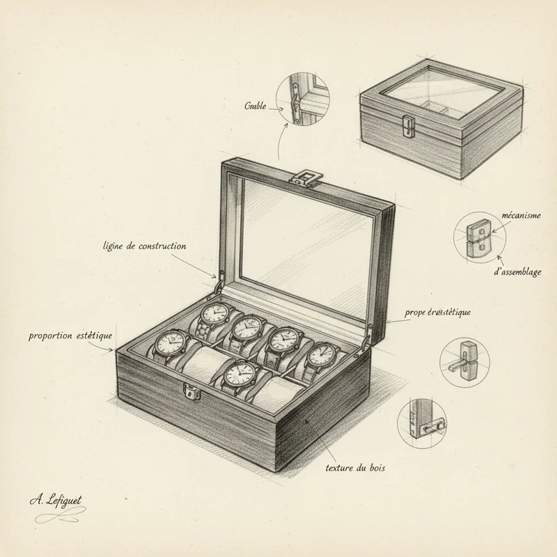 Boite Pour 10 Montres - croquis technique artisan | Boites Lefiguet