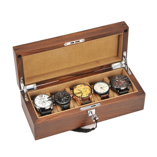 Cinq montres Boites Lefiguet dans un coffret en bois Boite à Montre de Luxe.