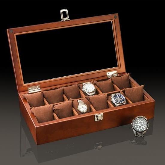 Boite a montre en bois marron avec coussins