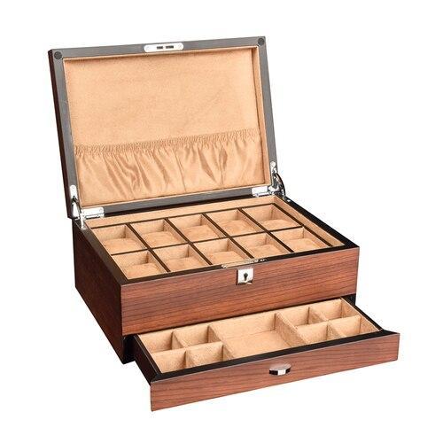 Un Coffret montre en bois avec poche 10 Slots de Boites Lefiguet avec compartiments pour montres.