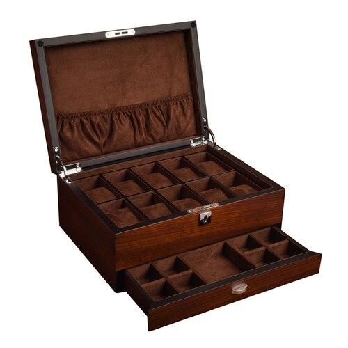 Une boîte à bijoux Coffret montre en bois avec poche 10 fentes de Boites Lefiguet avec compartiments et compartiments.