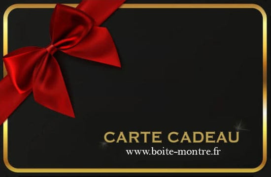 Un noeud rouge avec la mention "Carte-cadeau Boites-lefiguet.com" par Boites Lefiguet sur fond noir.