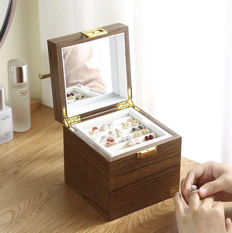 Boîte à bijoux en bois - Miroir intégré - 27 x 17 x 12 cm - Boite à bijoux  à décorer - Creavea
