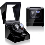 Un Remontoir montre automatique en Bois 2 Slots noir avec deux montres dedans, fabriqué par Boites Lefiguet.